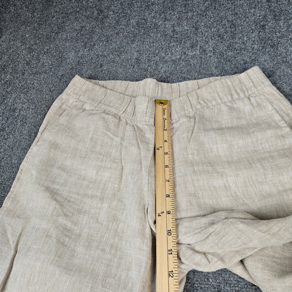 Pure Jill Linen Crop Pants Oatmeal Beige Wide Leg Elastic Waist Petite Medium - Picture 10 of 10